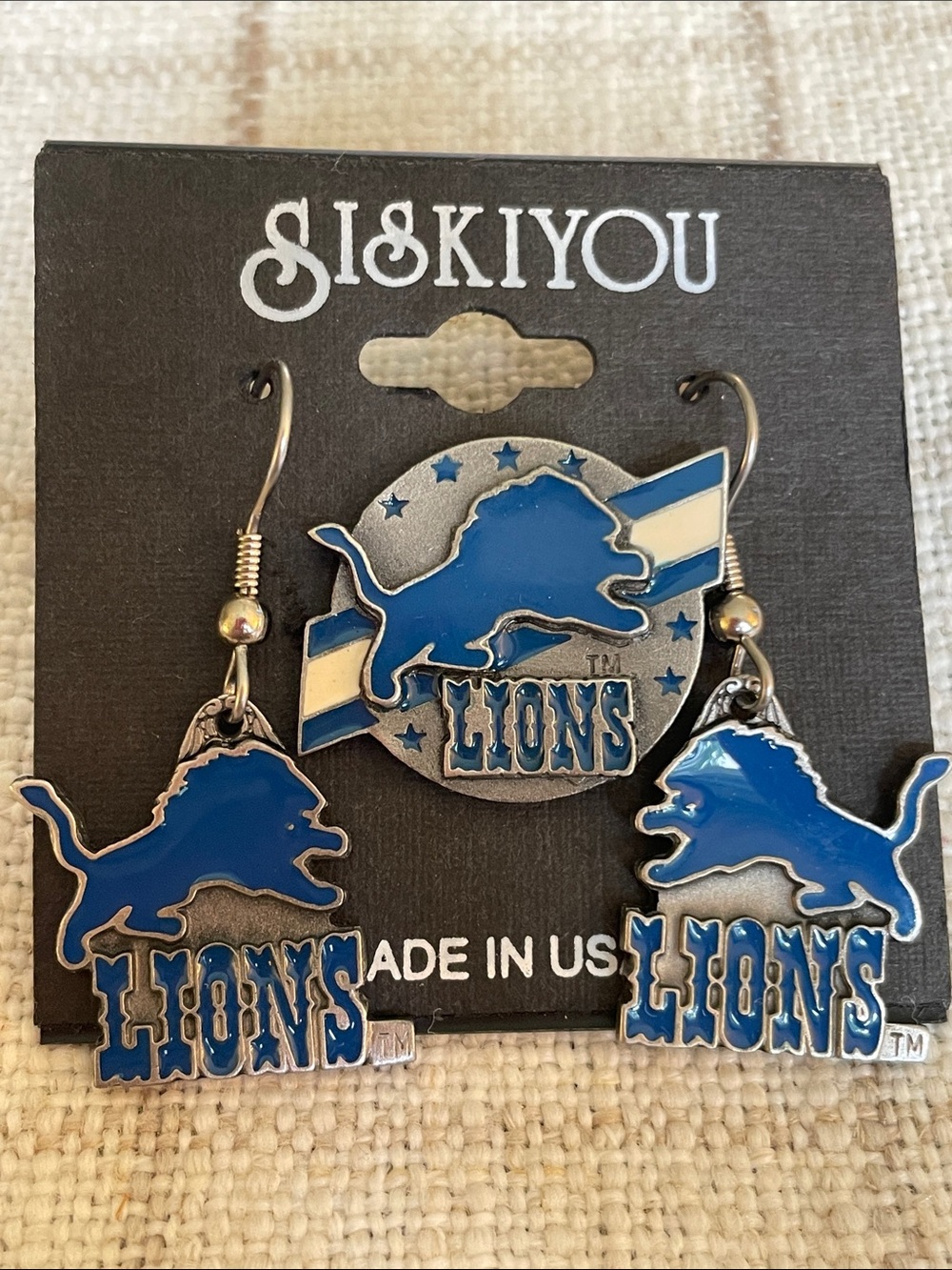 NFL Detroit Lions Football Earrings & Pin Set